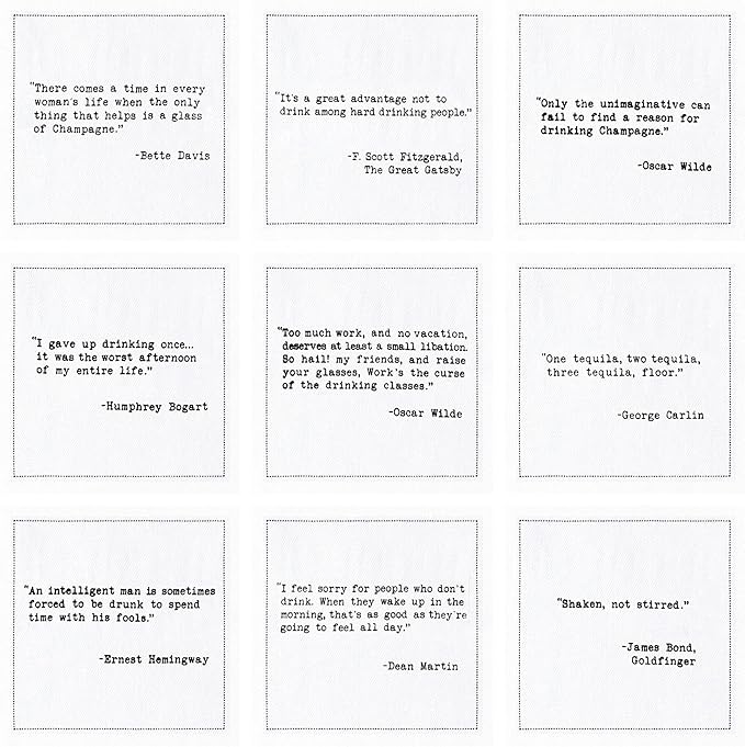 Five Star Napkins Literary Bar Quotes White Cotton Cocktail Napkins, Beverage - Image 3
