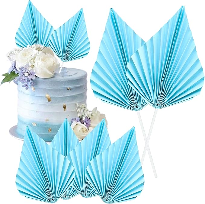 Gyufise 6pcs Paper Palm Fan Cake Toppers by Gyufise