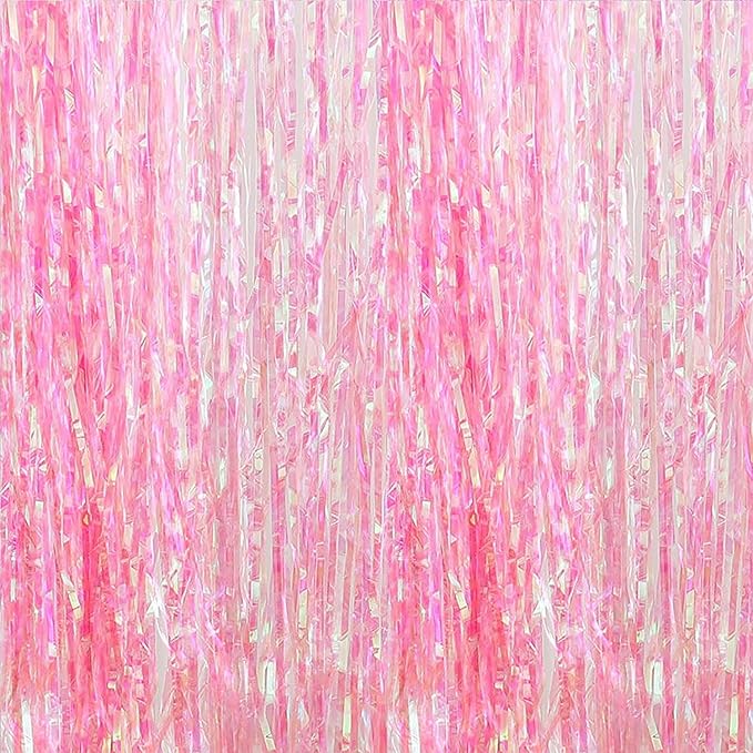 BRAVESHINE Clear Pink Streamers Party Decorations Iridescent Foil Fringe - Image 9