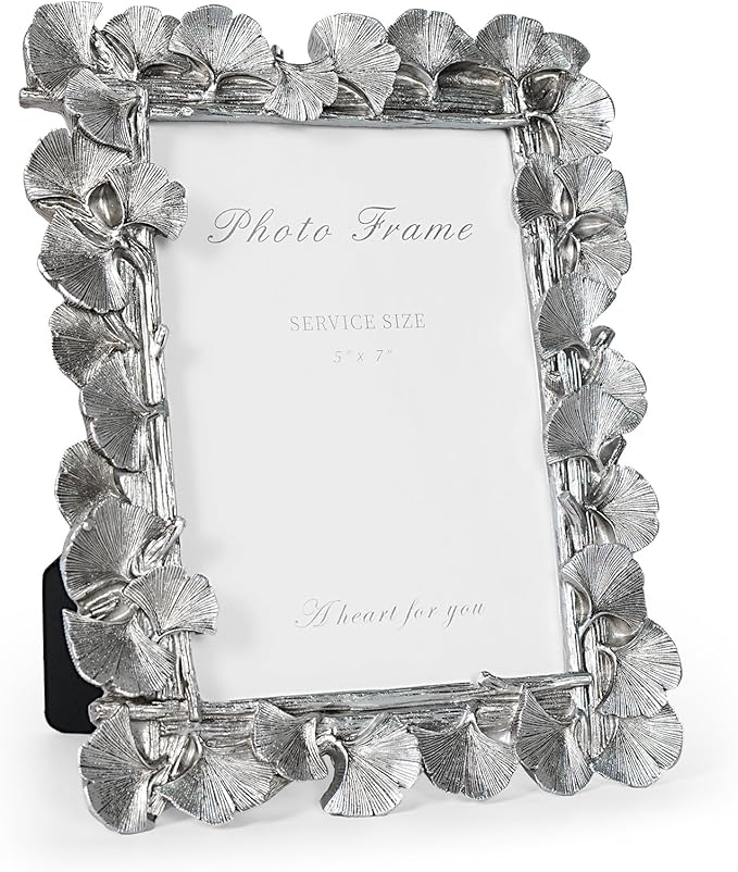 Cuspin Silver 5x7 Picture Frame, Vintage Silver Ornate Leaf Textured by Cuspin