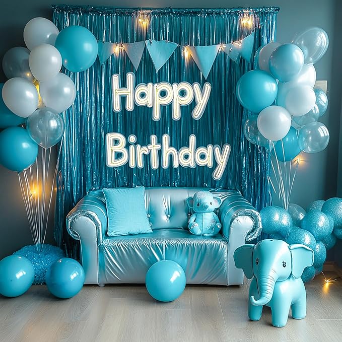 PartyWoo Light Blue Streamers Backdrop 3pcs Baby Blue Foil Fringe Streamer - Image 5