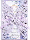 Purple Butterfly Laser Cut Wedding Invitations 50 Set, Hollow Out Rose Shaped by Maffily