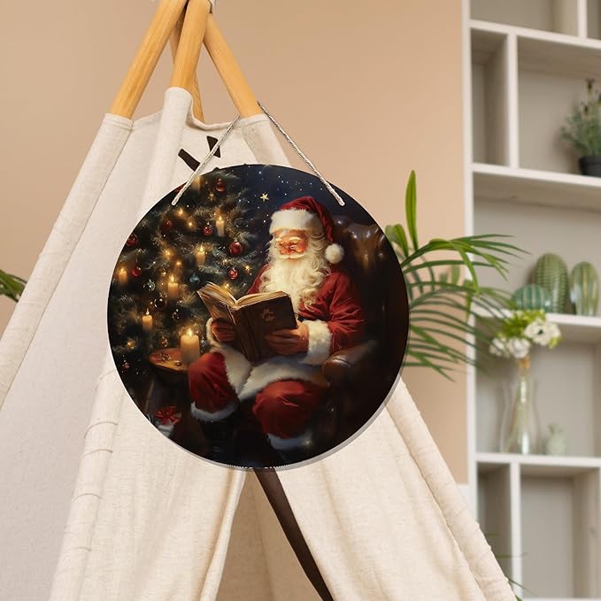 CGBHW Christmas Santa Wooden Sign, Rustic Xmas Santa Bookish Hanging Sign Wall - Image 5