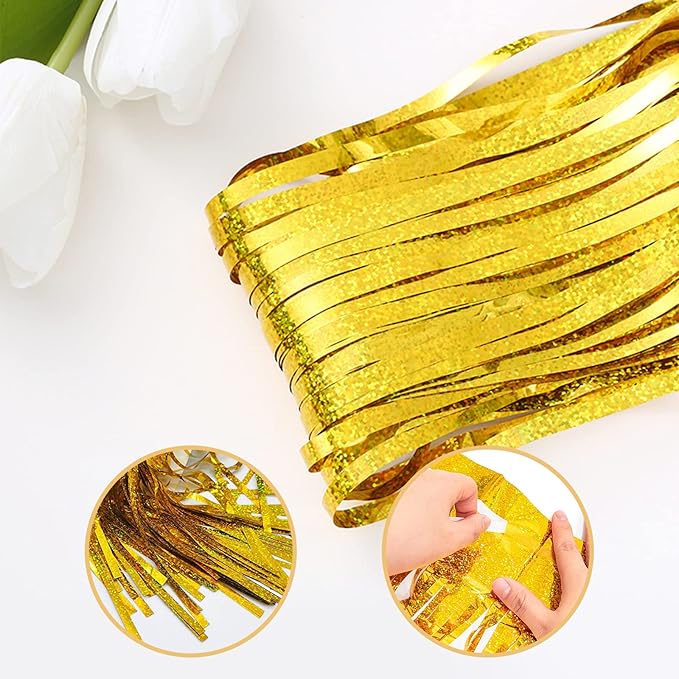 10 Pack Gold Backdrop Curtain 3.2ft x 8.2ft Metallic Tinsel Foil Fringe - Image 4