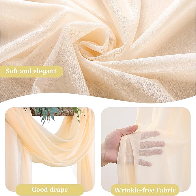 2 Panels Wedding Arch Draping Fabric Champagne Sheer Backdrop Curtain Arch Drape - Image 7