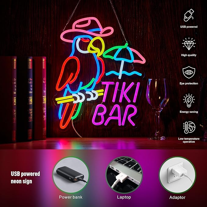 Tiki Bar Parrot Neon Sign for Wall Decor Hawaii Beach Bar LED Light up Signs - Image 3