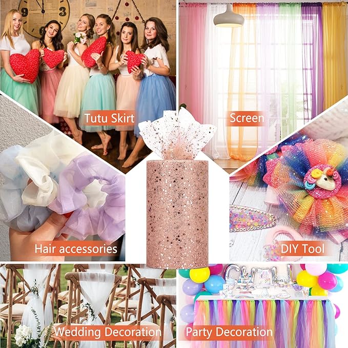 Glitter Tulle Rolls, 6” by 50 Yards Sparkling Tulle Spool Ribbon Sequin Tulle - Image 6
