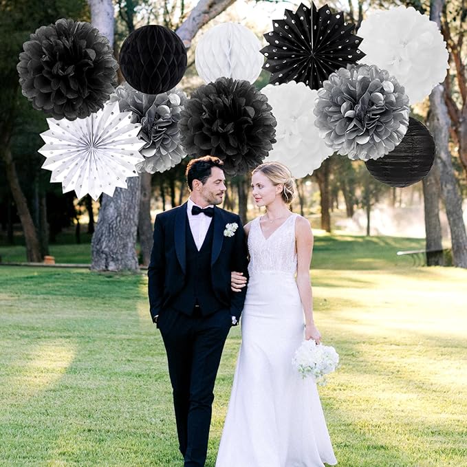 Black White Silver Party-Decorations Streamers-Lanterns - Image 4