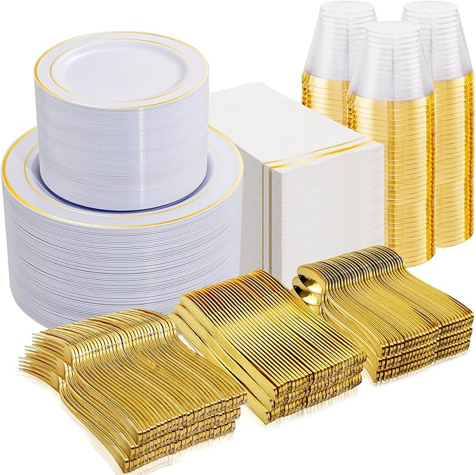 NOCCUR 700PCS Gold Plastic Plates by NOCCUR