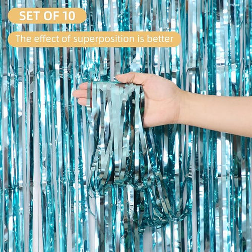 10 Pack Blue Backdrop Curtain 3.2ft x 8.2ft Metallic Tinsel Foil Fringe - Image 2