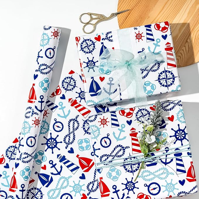 WRAPAHOLIC Nautical Anchors Wrapping Paper Roll - Image 5