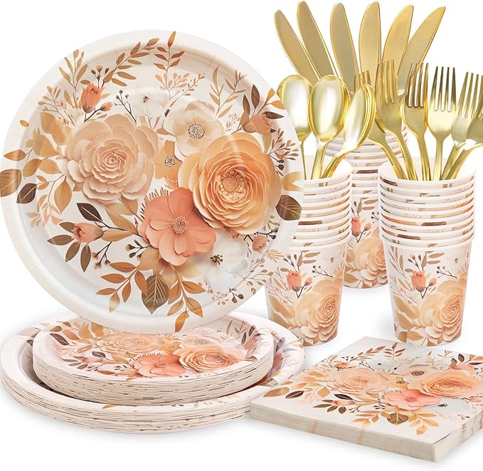 175PCS Floral Plates and Napkins Sets, Floral Party Supplies Plates, Napkins - Image 8
