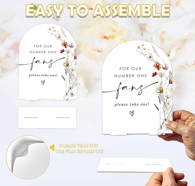 Boho Floral Wedding Fan Sign, 6 x 8 Inch White Arch Acrylic Wedding Sign - Image 3