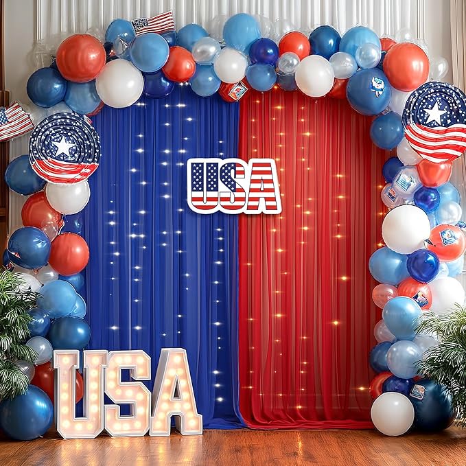10×10ft Royal Blue Red Tulle Backdrop Curtain - Image 2