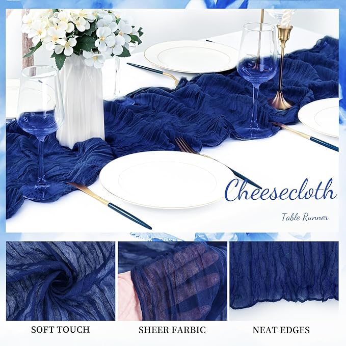 10FT 6 Pack Royal Blue Cheesecloth Table Runner 20 x 120 Inch Long Rustic Gauze - Image 3