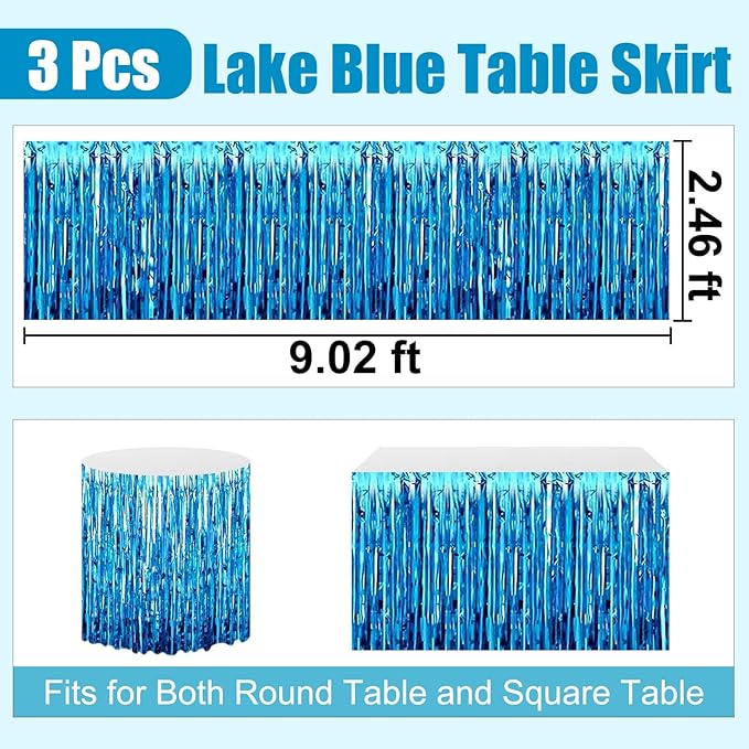 3 Pack 29 x108 Inch Lake Blue Foil Fringe Table Skirts Metallic Banner - Image 2