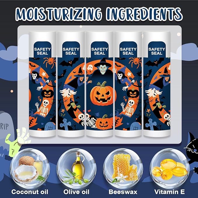DMSKY 60 Pcs Halloween Lip Balm, Halloween Party Favors Bulk, Halloween Goodie - Image 4