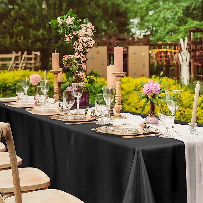 TURSTIN 4 Packs Black Satin Tablecloth 102 x 58 Inch Overlay Satin Table Cover - Image 6