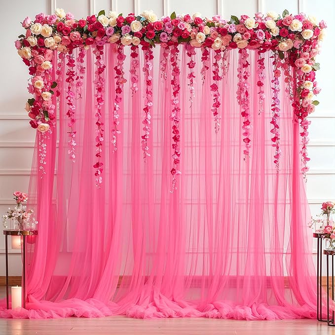 Hot Pink Tulle Backdrop Curtain - Image 2