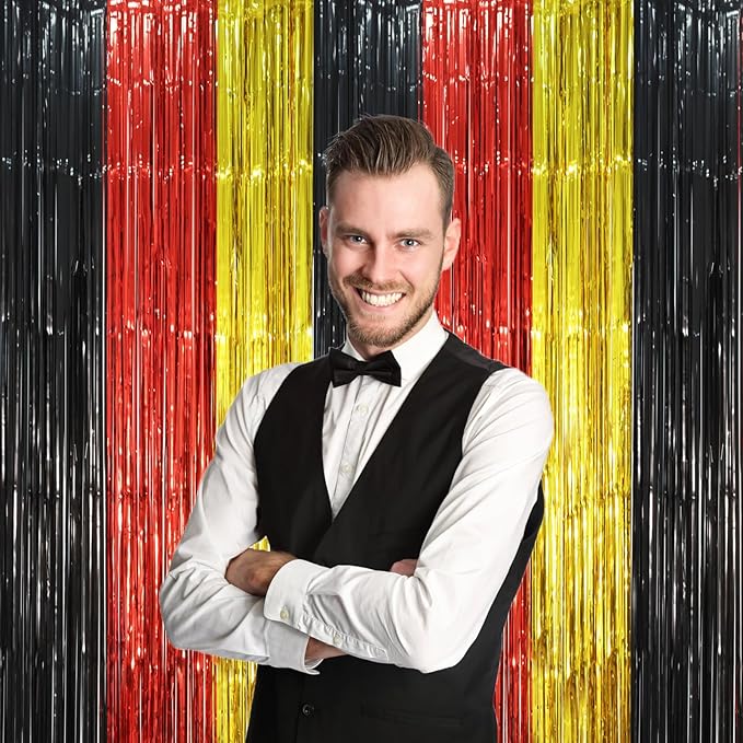 2 Pack Red Black Gold Foil Fringe Backdrop Curtains, Tinsel Streamers Party - Image 6