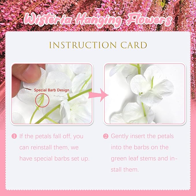 24 Pack Dark Pink Wisteria Hanging Flowers, 3.4 Ft Fake Hanging Flowers - Image 4