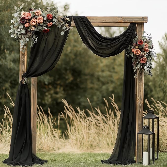 Wedding Arch Draping Fabric 2 Panels 28.7" x 20FT Black Sheer Chiffon Backdrop - Image 2