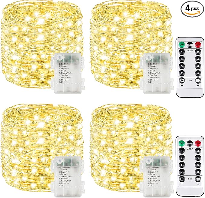 4 Pack Each 33FT 100LED Fairy Lights Battery Operated by BOSSERN