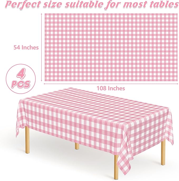 4Pack Pink Table Cloth, Waterproof Picnic Table Cover Checkered Rectangle - Image 2
