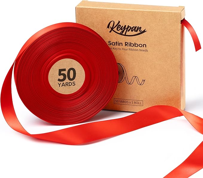 Red Satin Ribbon 7/8 Inch x 50 Yards Double-Faced Ribbons by Keypan