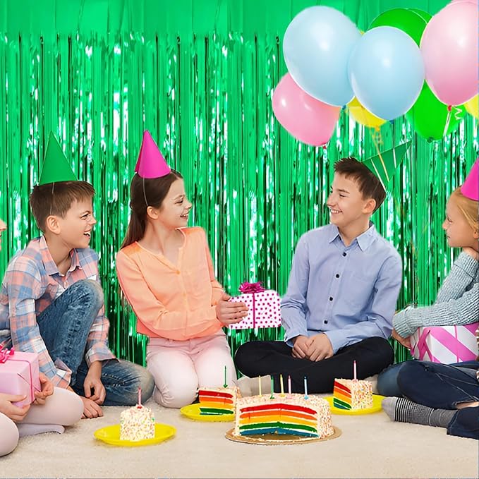 Green Foil Fringe Curtain 3.3×8.3FT 6 Packs, Metallic Tinsel Curtains Party - Image 5