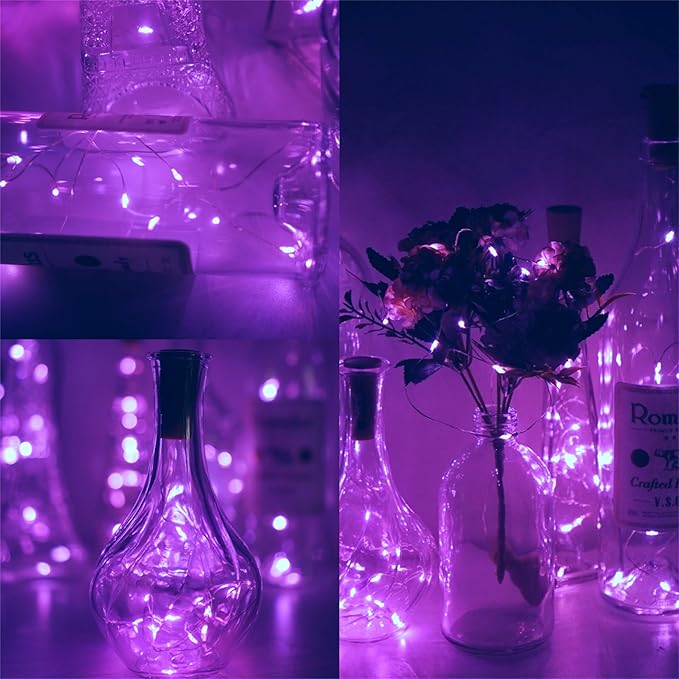 Wine Bottle Lights with Cork, Battery Operated 20 LED Cork Shape Silver Wire - Image 6
