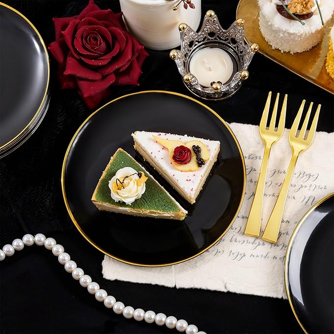 Festiva 200Pcs Black Gold Dessert Plates 6.3" - Image 5