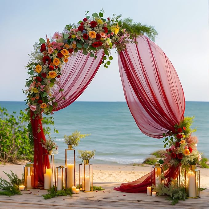 1 Panels Wedding Arch Draping Fabric Burgundy Sheer Backdrop Curtain Arch Drape - Image 7