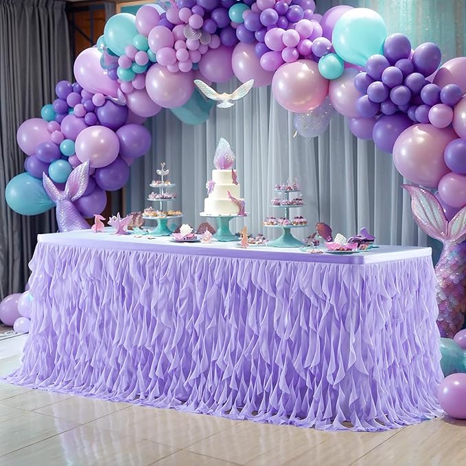 PARTISKY Lavender Purple Tulle Curly Willow Table Skirt by Partisky