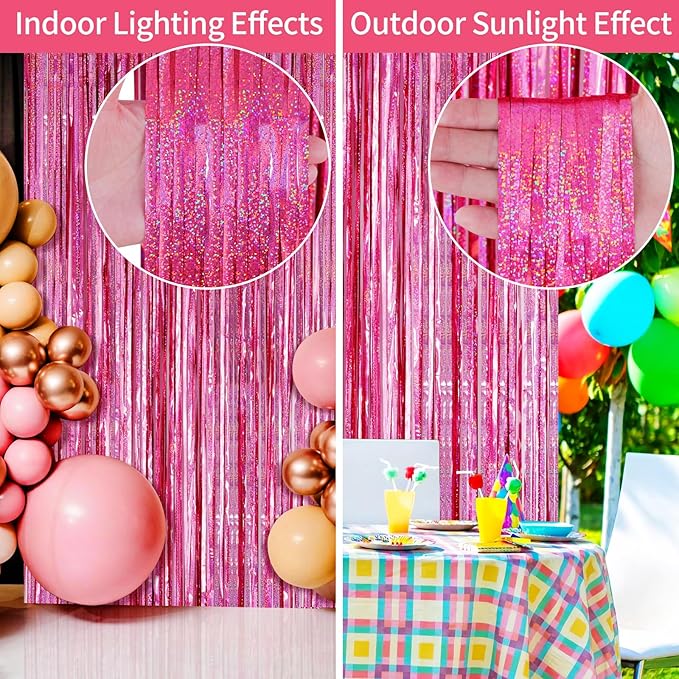 Picoway 4 Pack Pink Foil Fringe Tinsel Backdrop Curtains, Birthday Engagement - Image 3