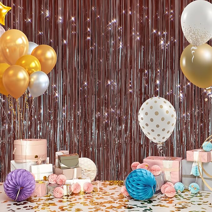 2PCS Coffee Foil Fringe Backdrop Curtains, Fringe Backdrop - Image 6