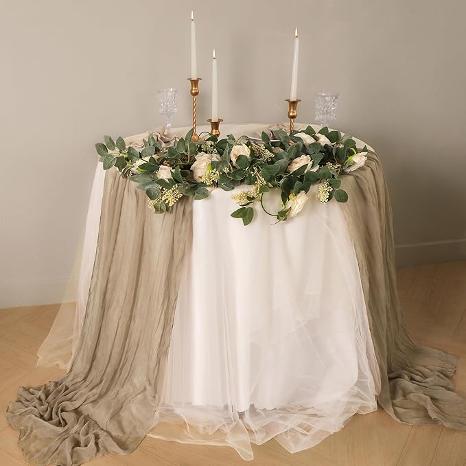 Snowkingdom 6PCS 10 FT Nude Brown Cheesecloth Table Runner, 120 inch Long - Image 5