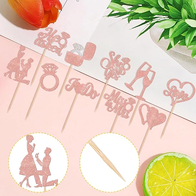 30 PCS He Asked She Said Yes Cupcake Toppers Glitter Wedding Engagement Cupcake - Image 3