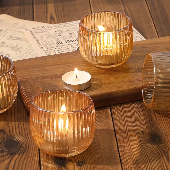 Set of 6 Ribbed Glass Votive Candle Holders, and Home Decor - Image 5