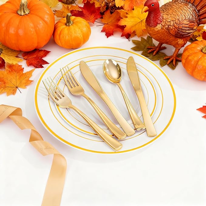 WDF 160 Piece Gold Plastic Silverware - Image 3