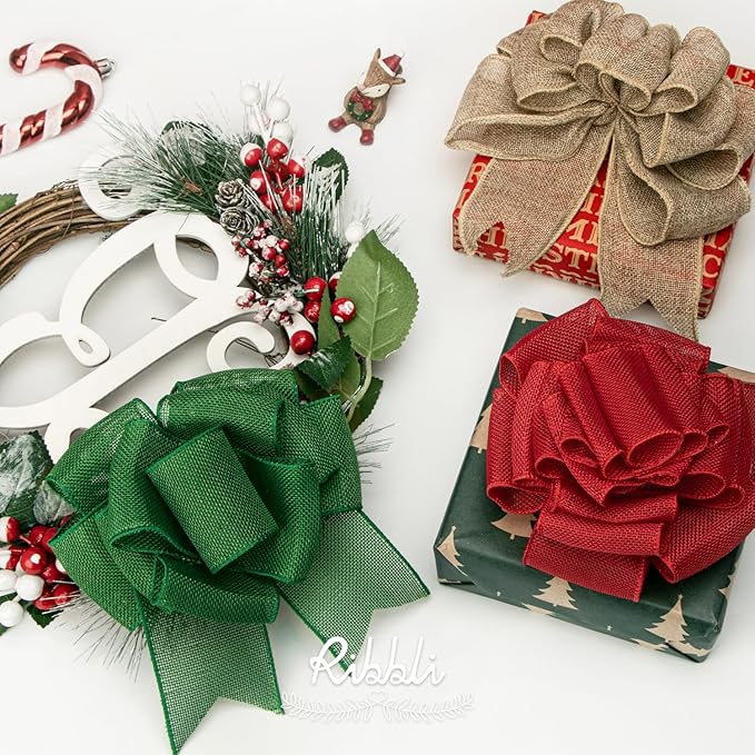 Ribbli Green Burlap Wired Ribbon, 2-1/2” Inch x Continuous 20 Yard, Big Bows - Image 4