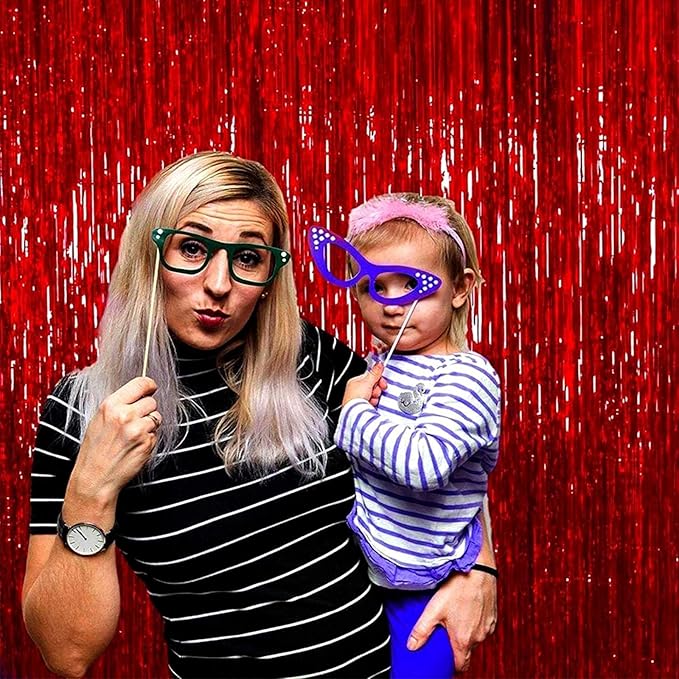 4 Pack Red Foil Fringe Curtain Backdrop, 3.28Ft x 8.2Ft Metallic Tinsel Foil - Image 7