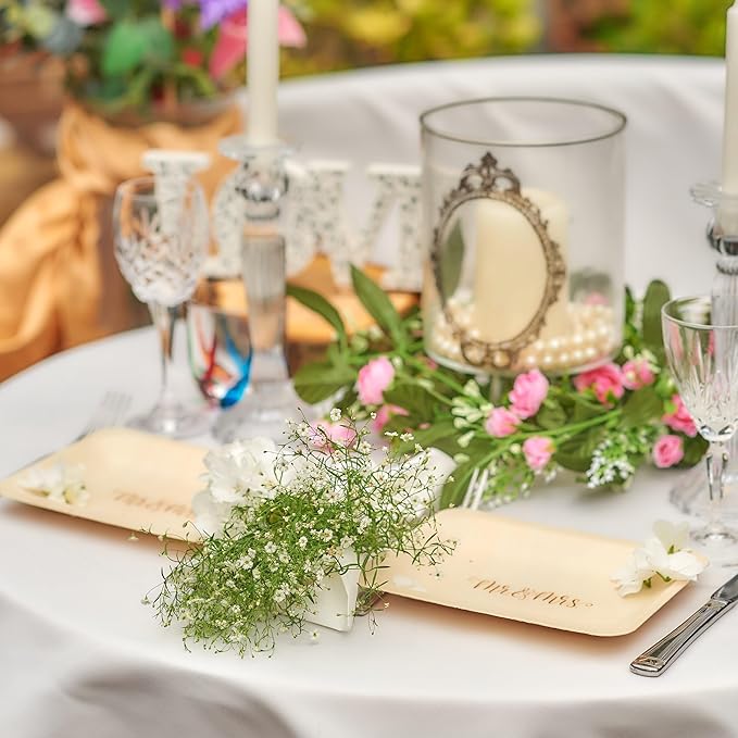 Mr. and Mrs. Disposable Wedding Plates – Rustic, Compostable Alternative to - Image 9