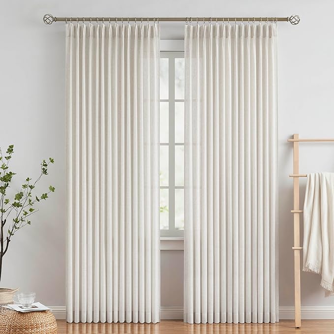 Vision Home Natural Pinch Pleated Semi Sheer Curtains Textured Linen Blended by VisionHome