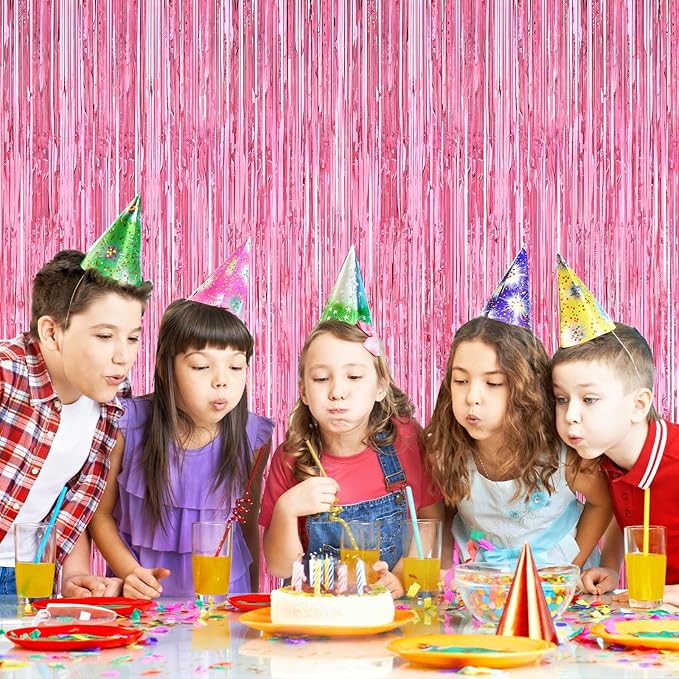 Pink Party Decorations, Metallic Tinsel Backdrop Fringe Curtains Backdrop - Image 9
