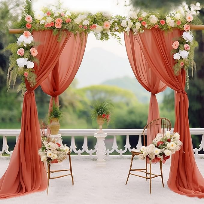 Arch Drapes for Wedding Arch Draping Fabric Terracotta Sheer Backdrop Curtain - Image 5
