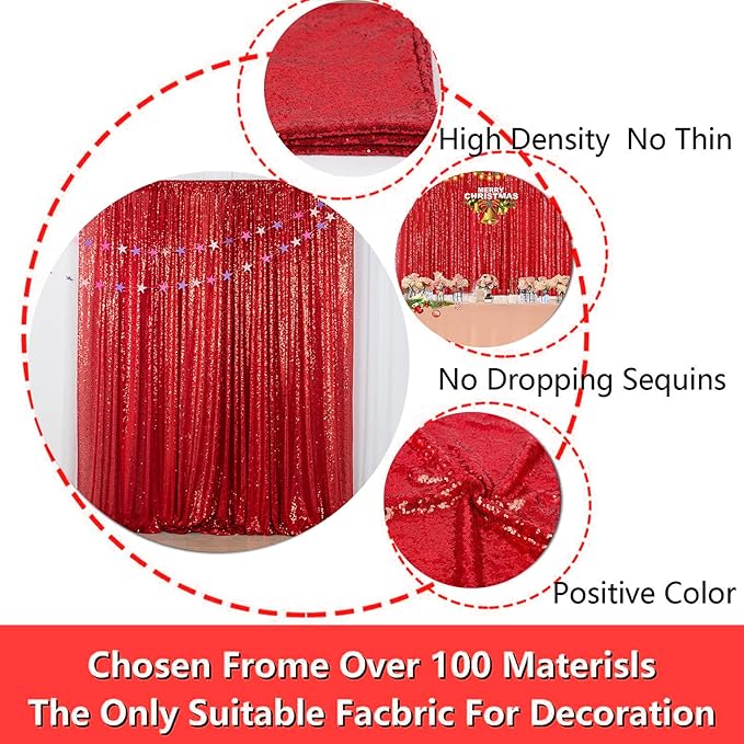 JYFLZQ Red Sequin Backdrop Curtains 6ft x 8ft 1 Panel Glitter Photo Booth - Image 5