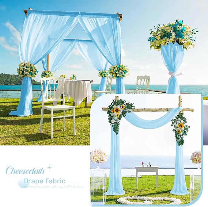 4 Panels Light Blue Wedding Arch Draping Fabric Cheesecloth Fabric 35" x 20FT - Image 6