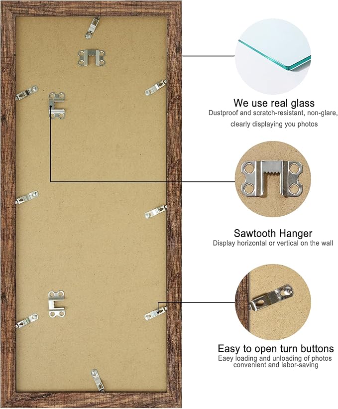 8x20 Picture Frame Set of 2, Rustic Brown Wood Frame - Image 6