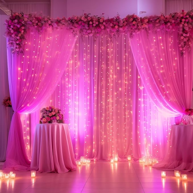 30×10ft Hot Pink Tulle Backdrop Curtain - Image 2